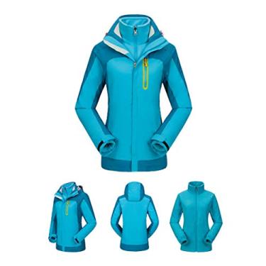 Imagem de Casaco de chuva feminino para uso ao ar livre, softshell jaqueta impermeável, à prova de vento, respirável, quente, casaco corta-vento para todas as condições climáticas para trilhas, trilhas, azul, M (150-160 cm)