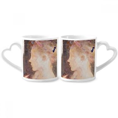 Imagem de Conjunto de canecas de porcelana para casal com pintura a óleo XJJ Side Beauty Girl