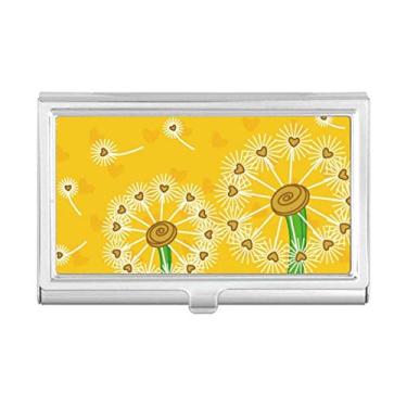 Imagem de Porta-cartões de visita com flor amarela e flores de dente-de-leão