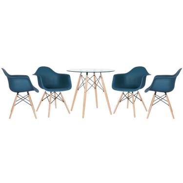 Imagem de Mesa Eames 80cm + 4 Cadeiras Eiffel Daw Azul Petróleo