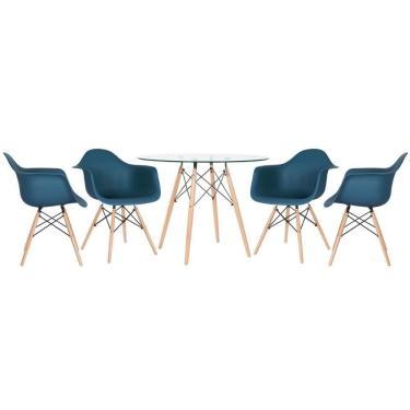 Imagem de Mesa Eames 100cm + 4 Cadeiras Eiffel Daw Azul petróleo
