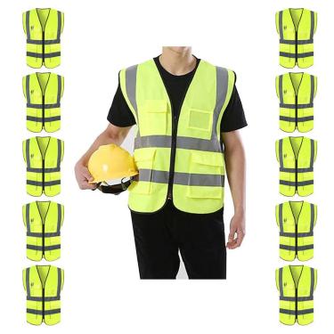 Imagem de Colete Sinalizador Refletivo Kit 10 Unidades Segurança Trabalho EPI Obra Transito Bolso...