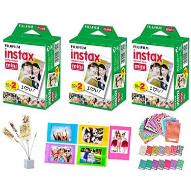 Imagem de Fujifilm Película Instantânea Instax Mini, 10 Folhas X6 Pacote (Total 60 Folhas) 40 Molduras de Película Adesiva + 5 Quadros de Mesa de Plástico Mais Porta-Buquê de Foto