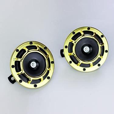 Imagem de Buzina de ar super alta buzina de carro 12V 140DB buzina de grade universal super alta novo esquema de cores legal modificação de motocicleta kit de buzinas de trem de eletricidade (cor: ouro, tamanho: 12V)