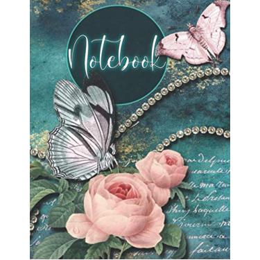 Imagem de Caderno: Estampa floral elegante 21,5 cm x 28 cm - Caderno de linha pautada universitária com 301 páginas para redação de diários e notas de aula