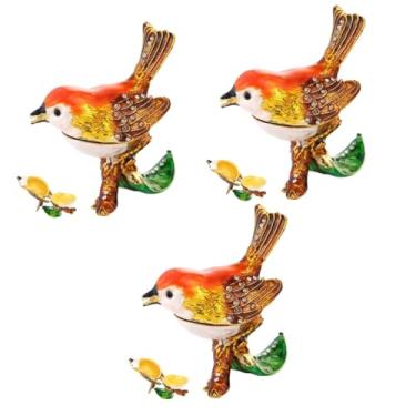 Imagem de NOLITOY 3 Peças Caixa De Joias De Pássaros Estojo De Armazenamento De Joias Estojo De Armazenamento De Brincos De Animais Suporte De Anel Estatueta De Pássaro Mini Rosas Recipiente De