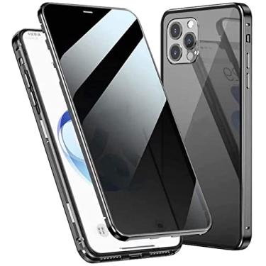 Imagem de GUMMMY Capa de telefone para-choque de metal de vidro temperado de dupla face, para Apple iPhone 13 Pro (2021) 6,1 polegadas capa magnética anti-peep (cor: preto)