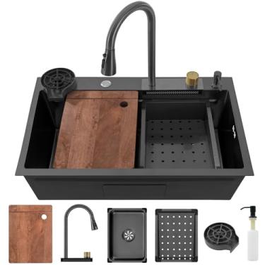 Imagem de Cuba Cozinha Gourmet Com Acessórios Cesto Escorredor Cuba Gourmet Com Torneira Flexível Ducha Lava Copos Tabua Cesto Escorredor Bandeja para Descongelar Alimentos (Preto)