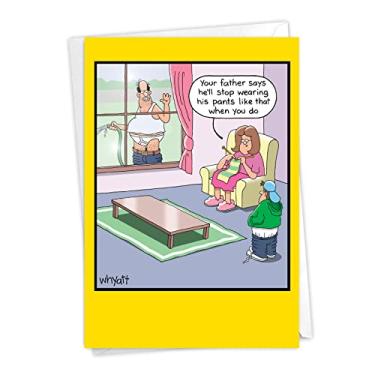 Imagem de NobleWorks Cartão de felicitações hilário do Dia dos Pais com envelope de 12 x 18 cm (1 cartão) calça baixa C10437FDG