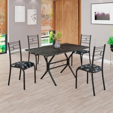 Imagem de Conjunto Sala de Jantar Mesa Retangular 120x75cm Tampo Madeira Mdp Ardósia Indiana 4 Cadeiras Paraty Preto Floral / Preto Fosco