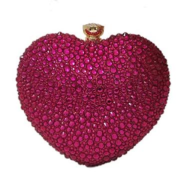 Imagem de Linda bolsa clutch em forma de coração mini amor coração strass casamento bolsa festa feminina, Vermelho rosa
