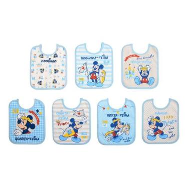 Imagem de Babador Para Bebê Impermeavel Semaninha Mickey Azul Kit 7 Unidades 100