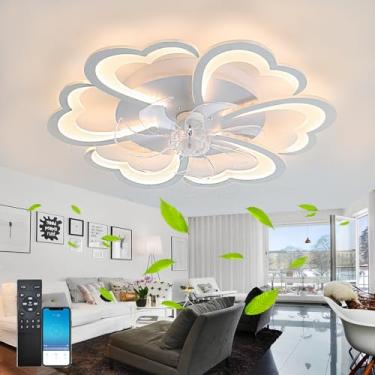 Imagem de Luzes de ventilador de teto com controle remoto Ventilador de teto feminino giratório de 6 velocidades DC Flor Inteligente Silencioso Ventiladores de teto reguláveis com luzes Quarto Sala de