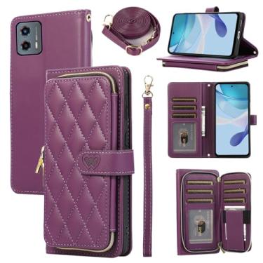Imagem de Furiet Argyle Capa carteira para Motorola Moto G 5G 2023 com alça de pulso, 9+ compartimentos para cartões, bolsa com zíper, capa de celular xadrez de couro PU de luxo para G5G G5 mulheres meninas