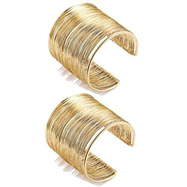 Imagem de FIRAZIO 2 – 8 peças de pulseira para mulheres pulseiras de fio aberto largo pulseira dourada ajustável, Metal, Sem pedras preciosas