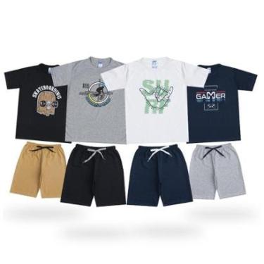 Imagem de Combo 8 Roupa Juvenil de Verão Masculino 4 Blusas + 4 Short Moletinho Atacado-Masculino