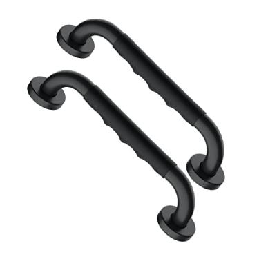 Imagem de Barra de apoio de chuveiro preta de 30 cm com aderência de borracha antiderrapante, pacote com 2 barras Munzong de aço inoxidável, barra de equilíbrio de banheiro, suporte de corrimão de segurança,