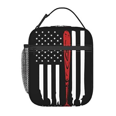 Imagem de Miaoquhe Lancheira de beisebol para homens, sacola de beisebol com bandeira americana para mulheres, lancheira infantil reutilizável com isolamento térmico para escola, trabalho, piquenique, viagem