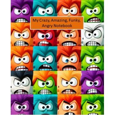 Imagem de Caderno de composição forrado com capa de rostos animados engraçados. Diário para faculdade, escola, escritório ou trabalho: capa expressiva cômica, diário, escrita, arte de capa