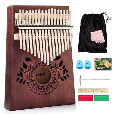Imagem de UNOKKI Kalimba Piano de polegar 17 teclas - Madeira de mogno marrom escuro com bolsa de transporte - Mini piano e instrumento de percussão para crianças e adultos - Presente musical com martelo de