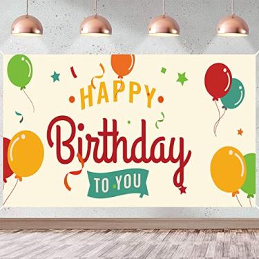 Imagem de Balão colorido, faixa de feliz aniversário, decoração de festa de aniversário, fundo fotográfico, decoração de mesa de bolo para crianças