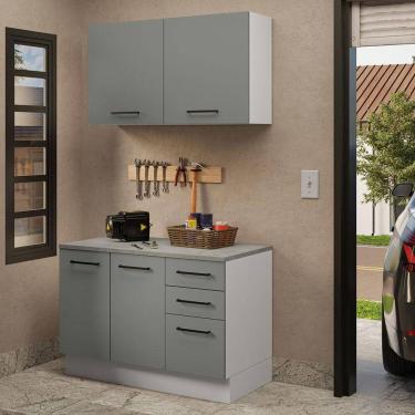 Imagem de Kit com Balcão e Armário Aéreo Multiuso 120cm Branco/Cinza Agata Madesa