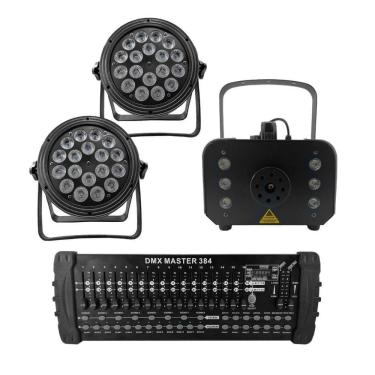 Imagem de Kit 2 Par Led Slim + Máquina De Fumaça 1200W + Mesa Dmx 384