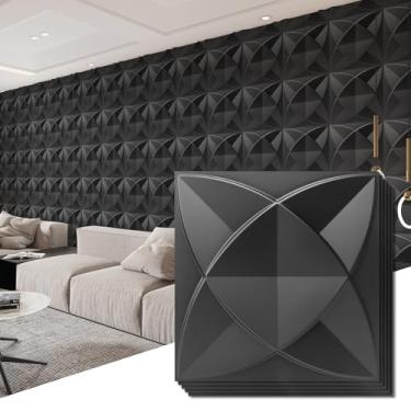 Imagem de Art3d Painéis de parede 3D decorativos de PVC texturizado para decoração de parede interior na sala de estar, quarto em preto, pacote com 33 azulejos, 32 pés quadrados