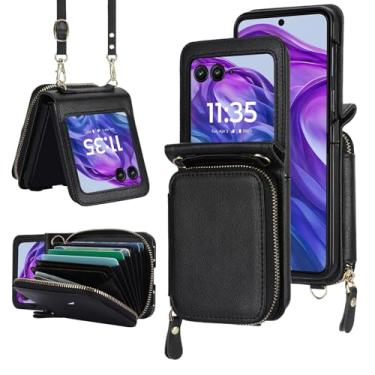 Imagem de Asuwish Capa de telefone para Motorola Razr 2024/Moto Razr 50 capa carteira com suporte para cartão de crédito slot com zíper alça transversal cordão RFID bloqueio RFID bolsa celular Razr2024 5G