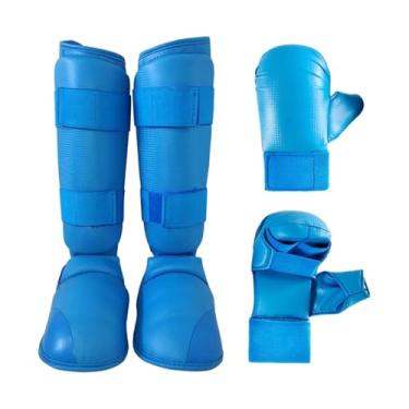 Imagem de Deevoka Conjunto de equipamentos de sparring de karatê, luvas de boxe, caneleiras com calçados, equipamentos para iniciantes em sparring de sanda, Azul, Xl