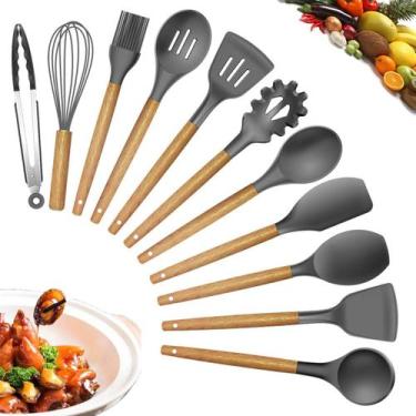 Imagem de onjunto de utensílios de cozinha, kit de silicone com espátula e cabo 