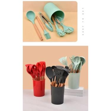 Imagem de e Cozinha 12 Peças Silicone Madeira Fouet Colher Concha Espatula Talhe