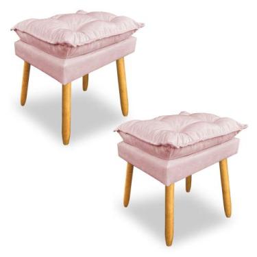 Imagem de Kit 2 Puffs Decorativo Opala Suede Rosa Bebê Pés Palito SKY MOBILE - D