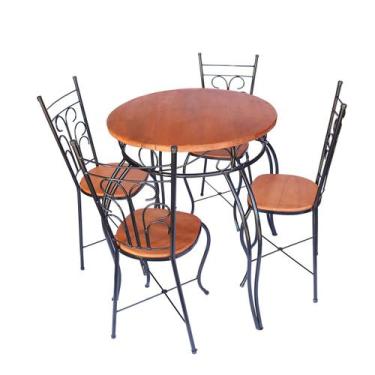Imagem de Jogo Bistro Fixo Redondo Rustico - Mesa e 4 Cadeiras - Minas Artesanat