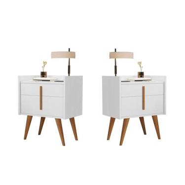 Imagem de Kit 2 Mesas de Cabeceira Dama Pés Palito madeira cor Branco - Comprar 