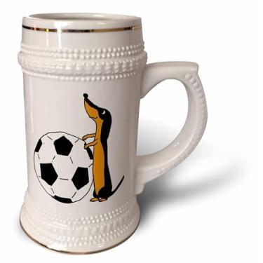 Imagem de 3dRose Caneca divertida e fofa de Dachshund jogando futebol ou futebol americano – Caneca de Stein, 510 g, 650 ml, branca