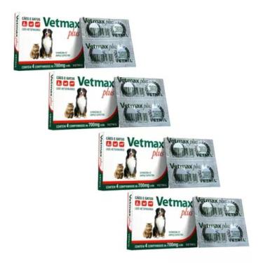 Imagem de 04 Cx Vermífugo Cães Gatos Vetmax Plus 4 Comprimidos Vetnil