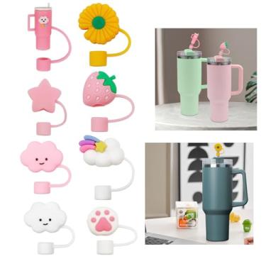 Imagem de YIWONFU Tampa de palha para copo Stanley, topo de canudo de silicone reutilizável compatível com capas de copo Stanley de 30 ou 1,134 g, acessórios de copo stanley à prova de poeira de 10 mm 1 cm (8