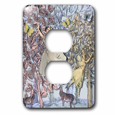 Imagem de 3D Rose LSP_253162_6 Fadas Voando na Floresta 2 Tomadas Capa de Tomada