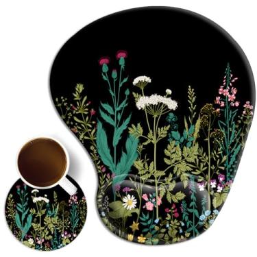 Imagem de Mouse pad ergonômico com gel para suporte de pulso, iDonzon linda almofada de pulso com base de borracha antiderrapante, fácil digitação e alívio da dor, flores de jardim