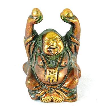 Imagem de Purpledip Vintage Laughing Buddha Statue in Solid Brass Metal: Harbinger of Wisdom and Wealth - Use as Home Decor Showpiece for Feng-Shui, Golden Finish (10325)