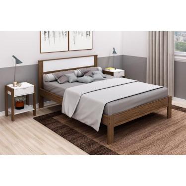 Imagem de Quarto Casal Completo 3 Peças (2 Mesas Cabeceira AZ1016 + Cama de CM8005) Nogal/Branco - Tecno Mobili