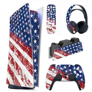 Imagem de PlayVital Conjunto completo de decalque para console ps5 edição digital, adesivo de vinil para controle ps5, estação de carregamento, fone de ouvido e controle remoto de mídia - impressão bandeira dos
