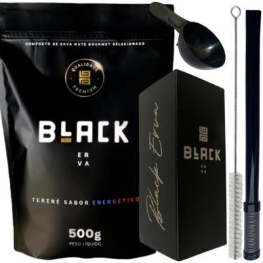 Imagem de Kit Tereré Black Erva Mate Copo quadrado Inox Preto Bomba Mola Externa
