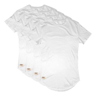 Imagem de Kit 4 Camisas Camisetas Masculina Long Line Sem Estampa Lisa Branca Di Nuevo