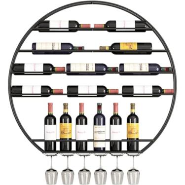 Imagem de Racks de vinho industriais suspensos montados na parede redondos, suporte de vidro para garrafa de vinho Racks flutuantes Suporte de armazenamento de exibição de fotos modernas para bar da s
