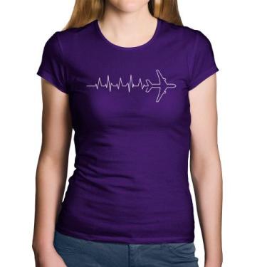 Imagem de Baby Look Algodão Avião Batimentos Cardíacos - Foca na Moda, Roxo, P