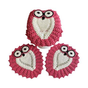 Imagem de Jogo de Tapete Banheiro Em Crochê 3 Peças Coruja - Romacris Bordados, 