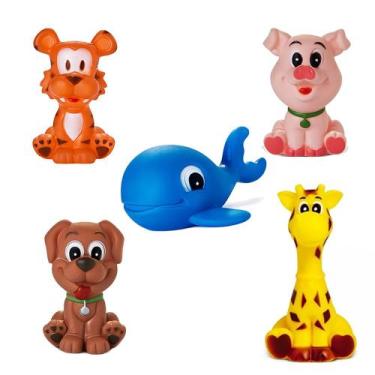 Imagem de Kit Com 5 Brinquedos De Vinil Para Bebê Maralex - Porco, Cachorro, Tig