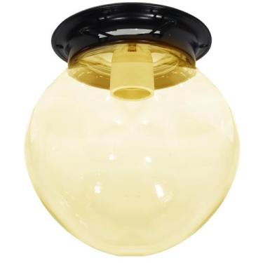 Imagem de Plafon Colonial Aluminio Preto Globo Ambar 10x20 Retrô - Jota Iluminaç
